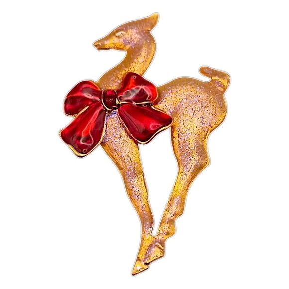 Vintage Deer Brooch Pin Mod Long Legged Sika Gold Tone Metallic Purple Sheen MCM - Picture 7 of 14